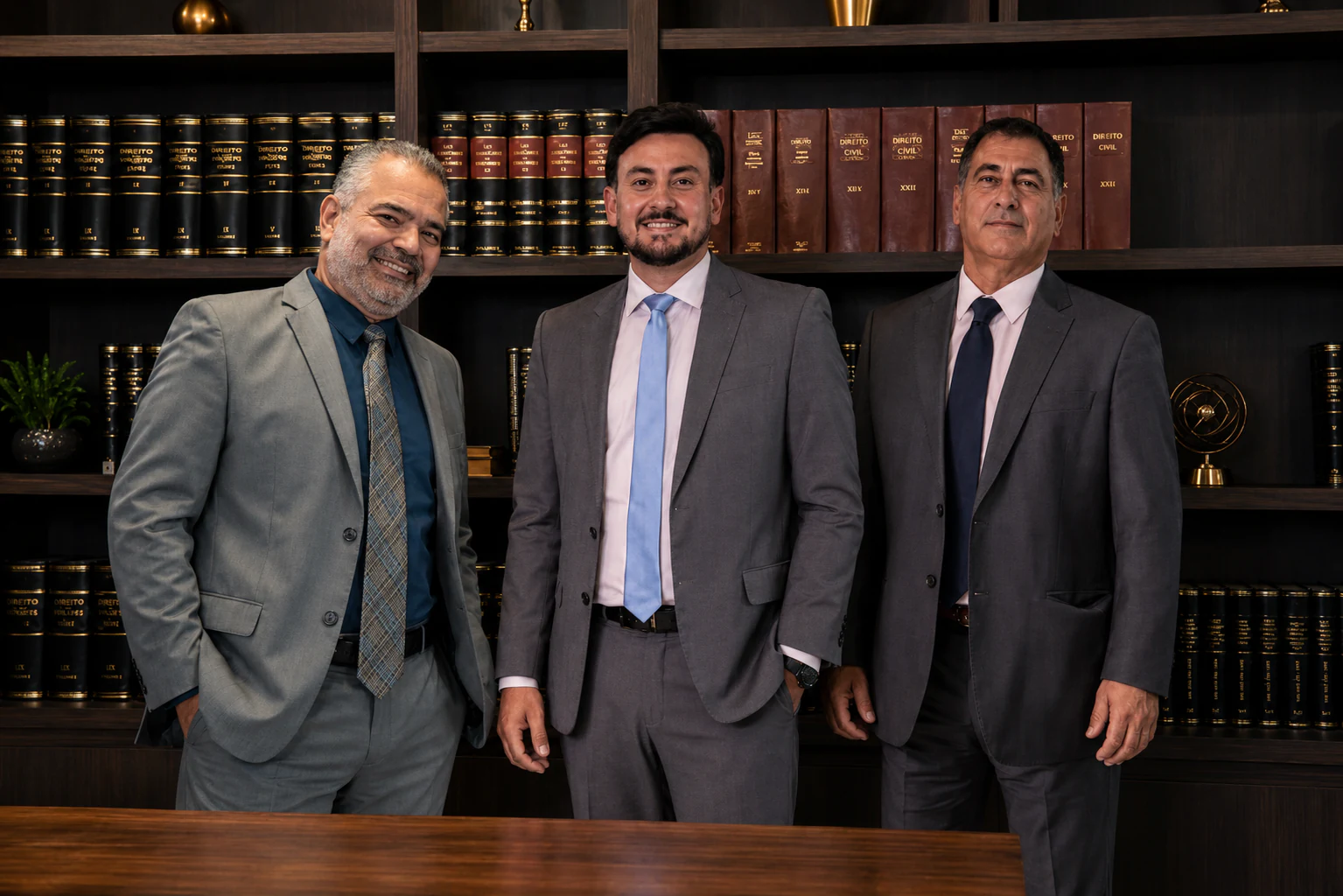 Os três profissionais da Mallin & Silva no escritório.